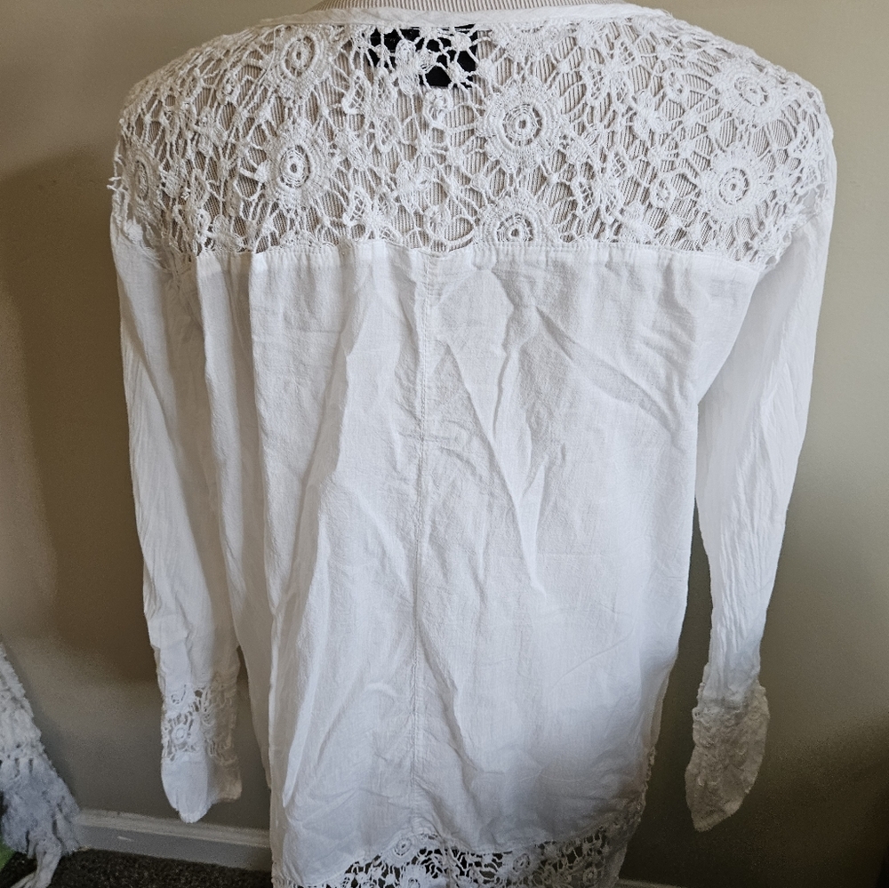 S & R Fashion 100 % Cotton White Lace Detail Women's Top Size Large. - Picture 11 of 13